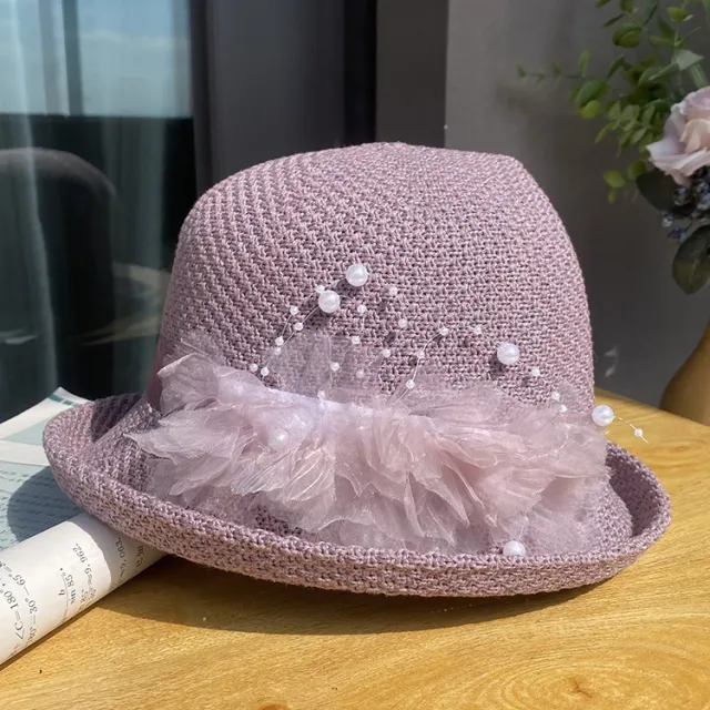 Curling Top All match Flower Knit Breathable Bucket Hat Purple - Shop at LoveMi