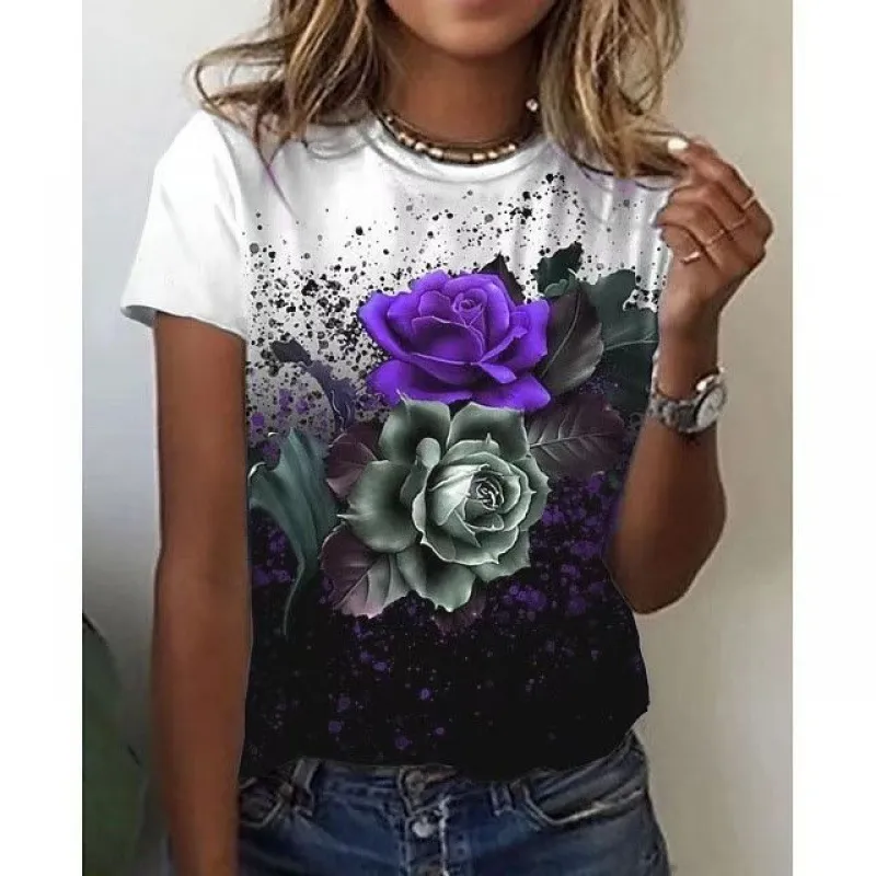 Artificial Cotton 3D Sunflower Print Round Neck T-shirt - Xsp824110505-L