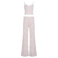 V-neck Camisole And Low-rise Loose Straight-leg Pants For Loungewear - White - View 1
