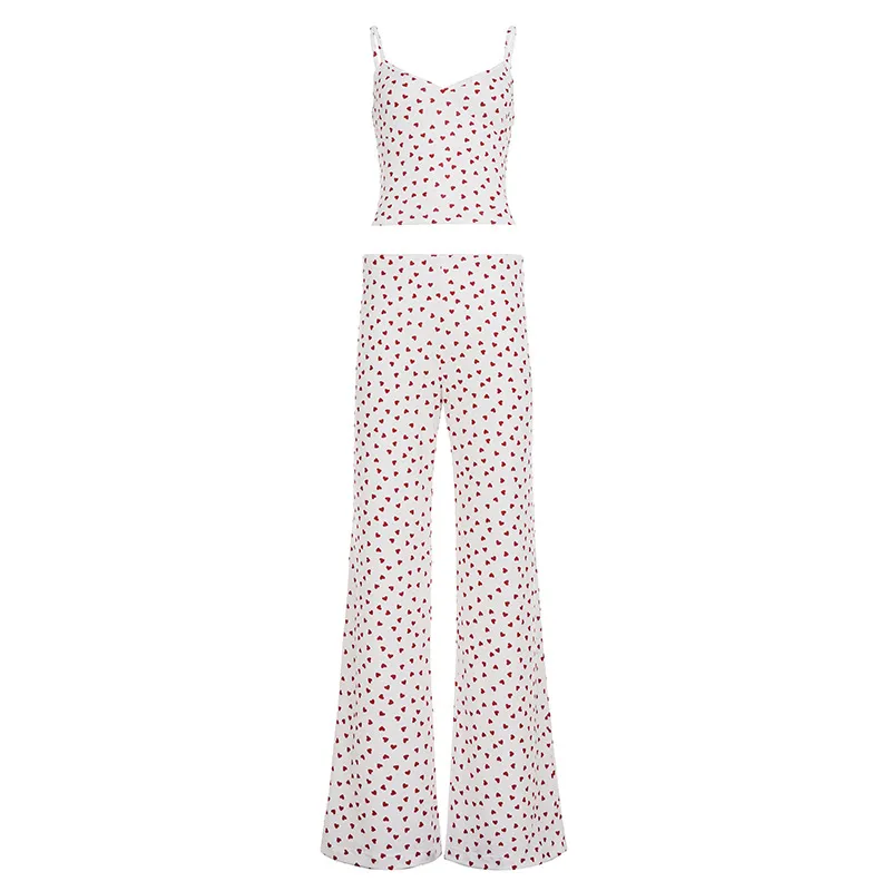 V-neck Camisole And Low-rise Loose Straight-leg Pants For Loungewear - White
