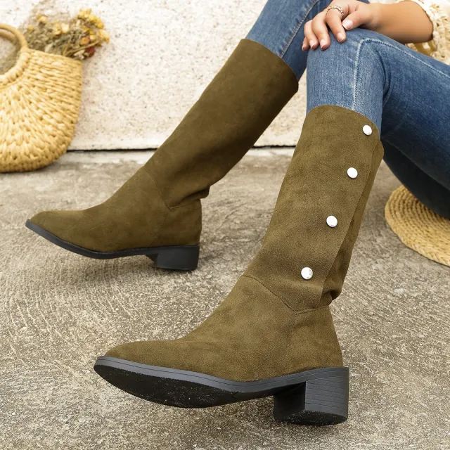 Versatile Riding European And American Trendy Unique Mid calf Boots Green - Shop at LoveMi