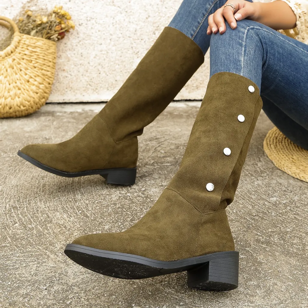 Versatile Riding European And American Trendy Unique Mid-calf Boots - Green
