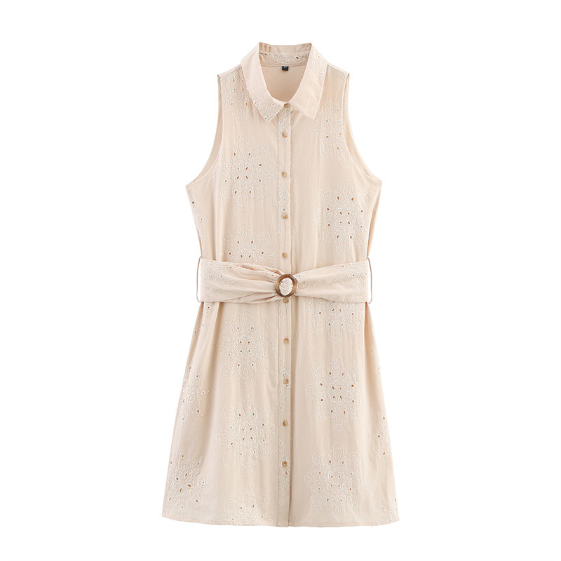 European And American Style Adhesive Hollow Embroidery Sleeveless Dress