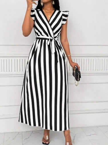 Popular Printed Striped Women's Dress Black - Shop at LoveMi
