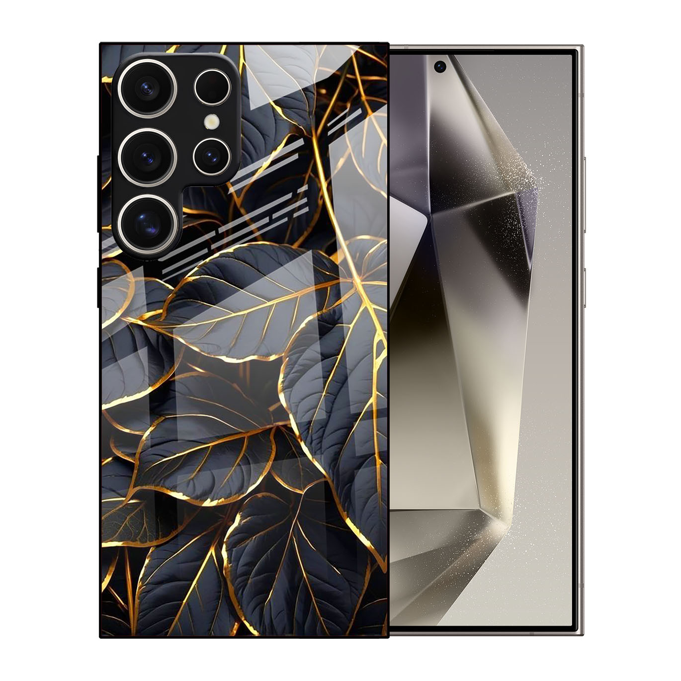 Glass Phone Case Golden Leaf Protective Cover