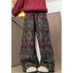 Knitted Ethnic Jacquard Wide Leg Loose Casual Long Pants - Picture Colour-4Xl - View 1