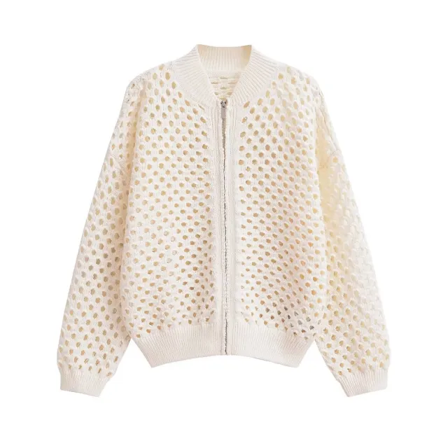 Women's Fashion Hollowed out Knitted Jacket Apricot - Shop at LoveMi