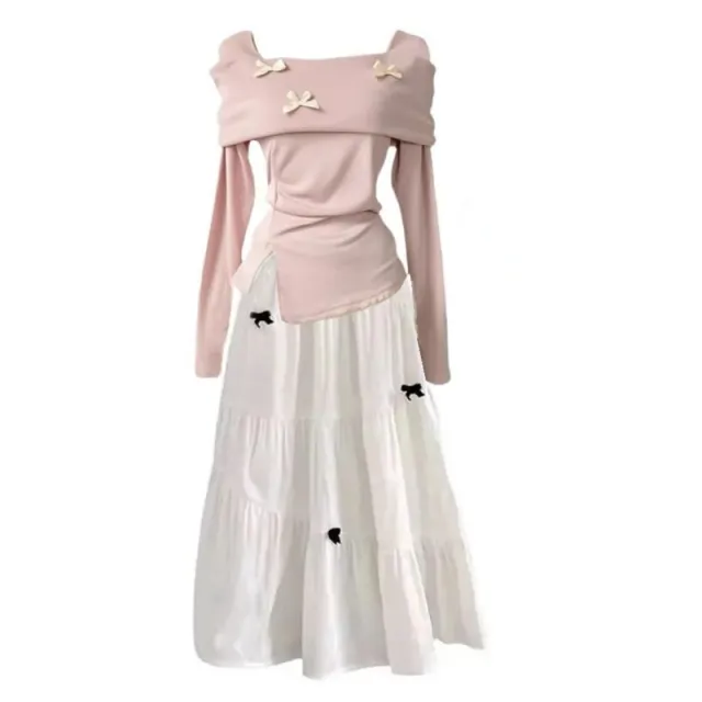 Autumn Blue Split Long sleeved Top High waist Slim Skirt Set Pink Suit - Shop at LoveMi