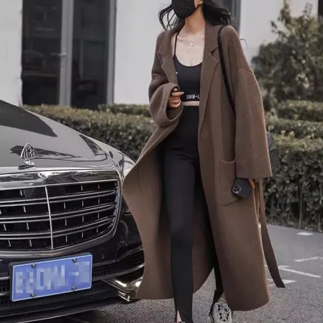 Women's Fashion Long Knitted Jacket Dark Coffee - Shop at LoveMi