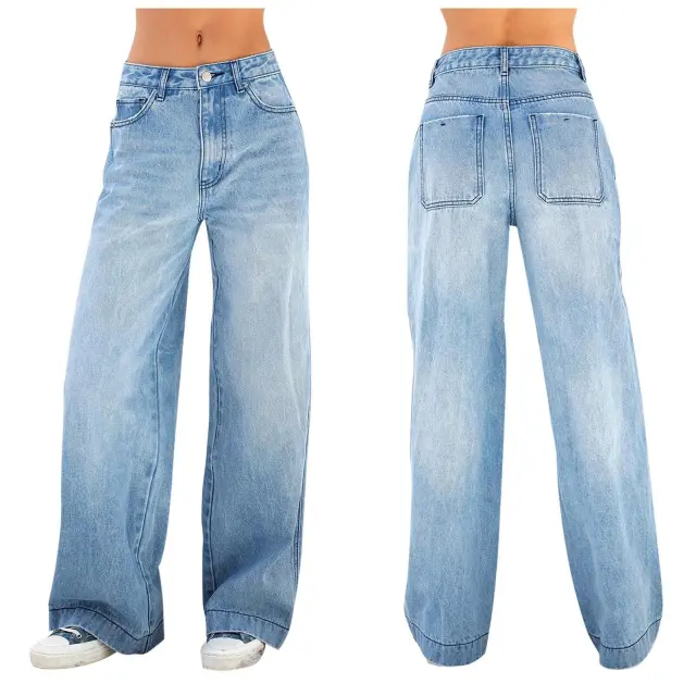 European And American Style Jeans High Waist Loose Wide Legs Type Dark Blue - Shop at LoveMi
