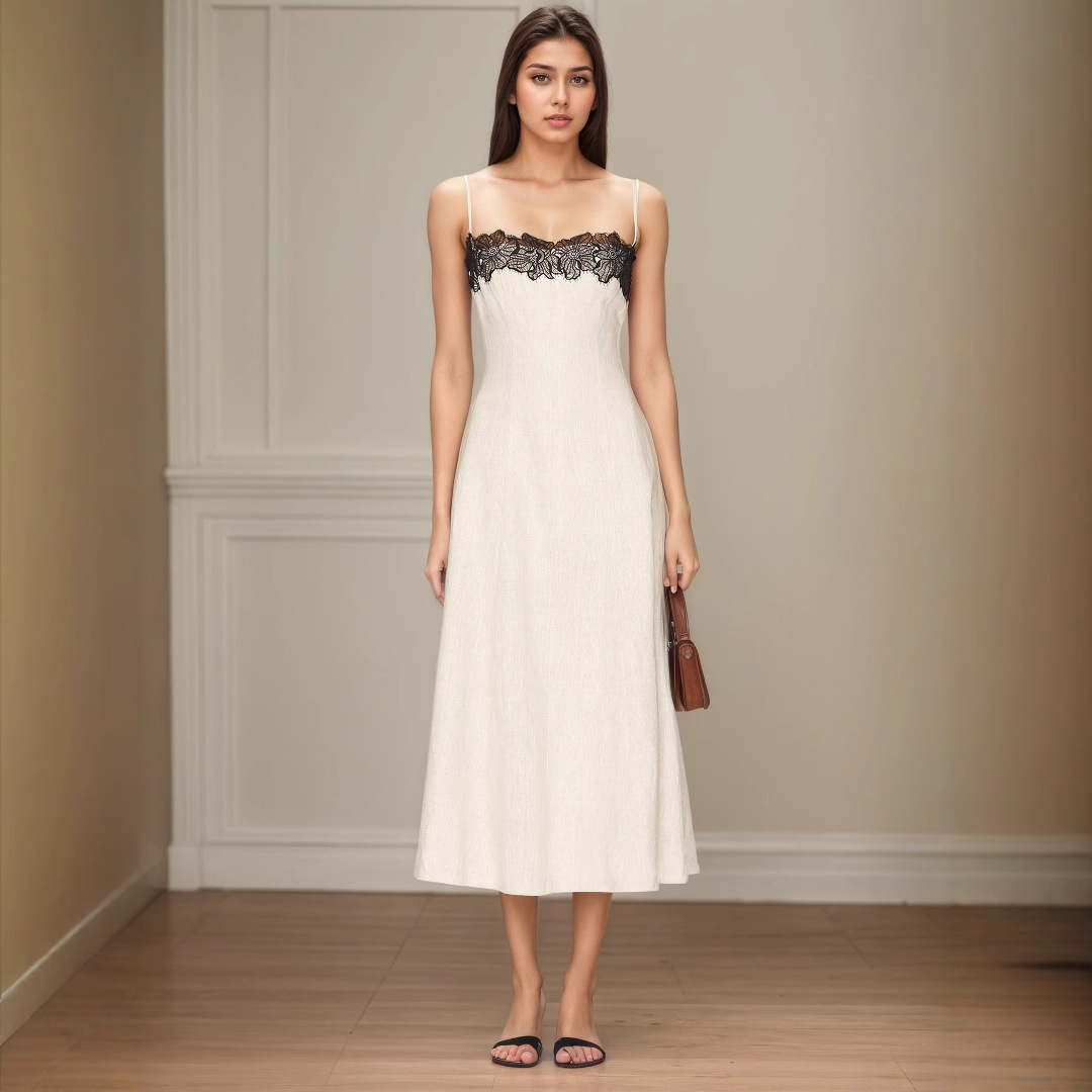 Womens Stylish Lace Off-shoulder Slip Dress