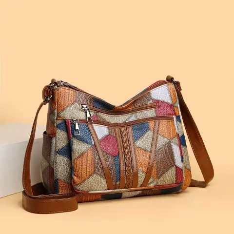 Large Capacity Splicing Work Commuting Multi-pocket Crossbody Bag