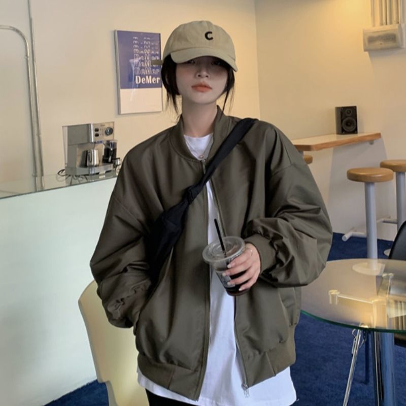 Baseball Jacket Retro Loose Casual All match Pilot Green - Shop at LoveMi