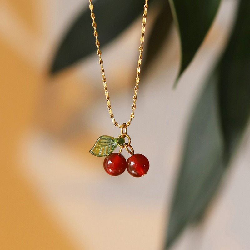 Cherry Blueberry Cherry 18K Gold Titanium Steel Necklace