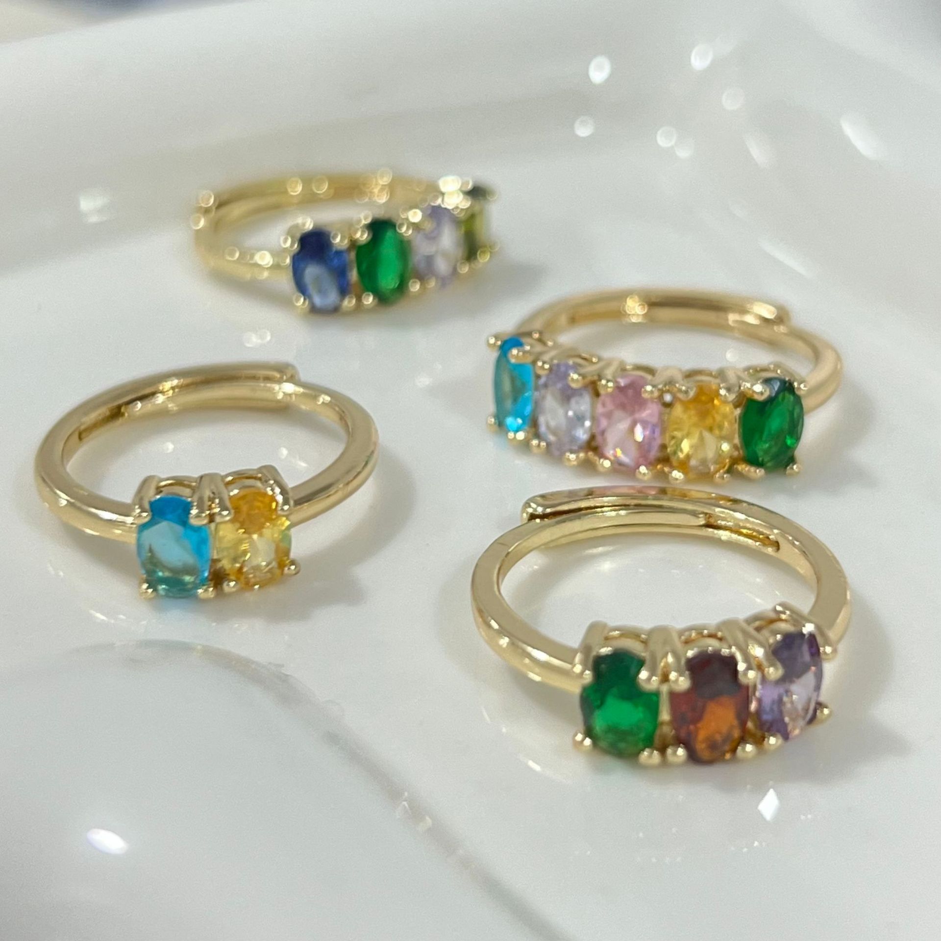 Zircon-inlaid Sweet Multi-colored Ring For Women