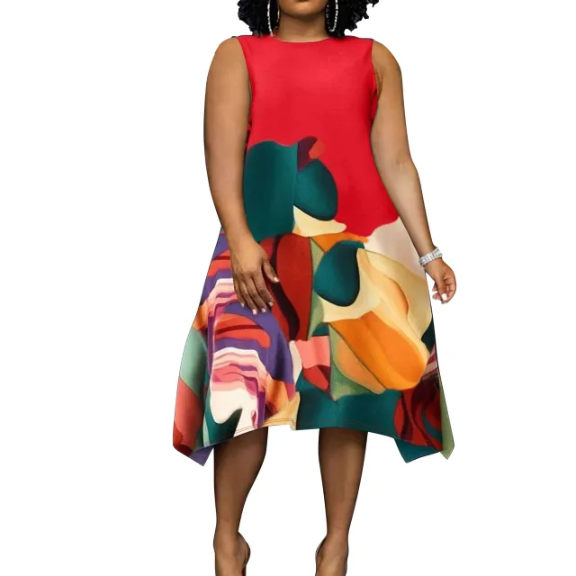 Women's Casual Plus Size Contrast Color Printed Elegant Dress Red - Shop at LoveMi