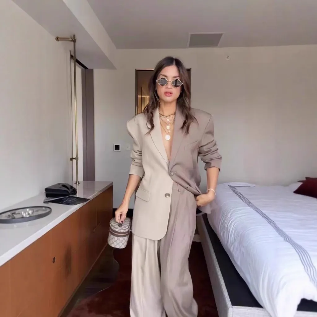 Ladies' Fashion Two-tone Casual Dark Brown Suit - Dark Brown