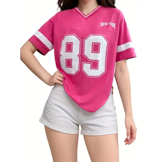Versatile Casual Loose Letter Flower Short Sleeve Shirt Women's Clothing Rose - Shop at LoveMi
