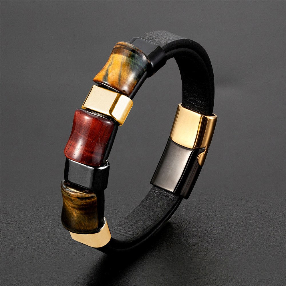 Title 9, Fashion Natural Tiger Eye Men Stainless Steel M...