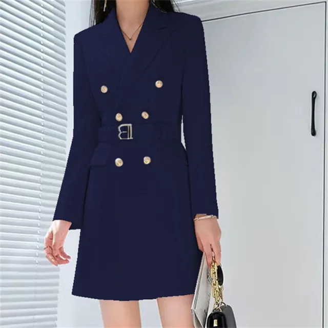Office Lady Style Slimming Waist Trimming Coat Women's Top Blue - Shop at LoveMi