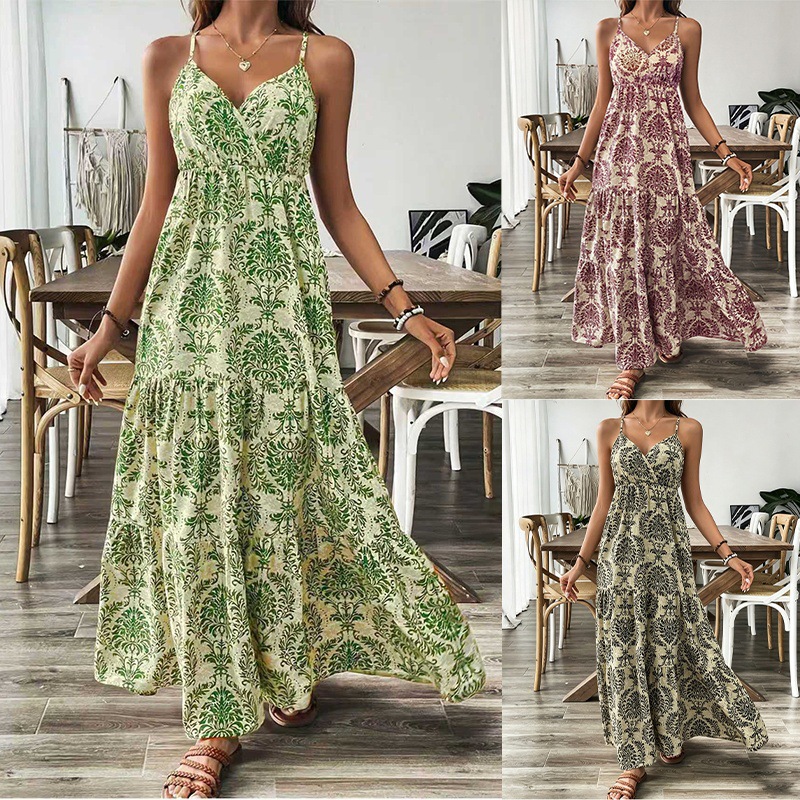 Retro V-neck Short-sleeve Printed Dress