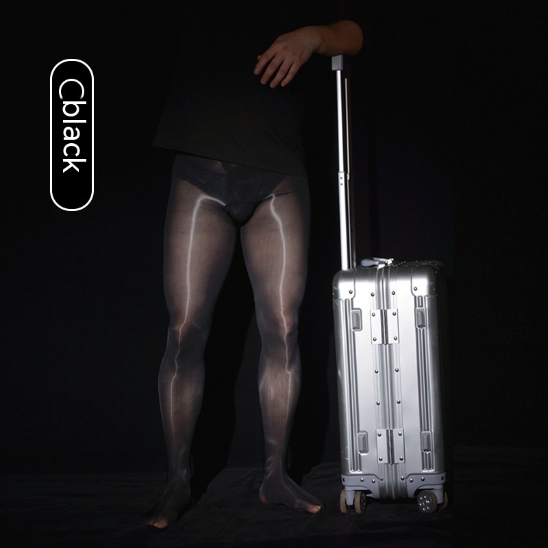 Men's Horizontal Cut Shiny Transparent Black Sexy Sexy Stockings