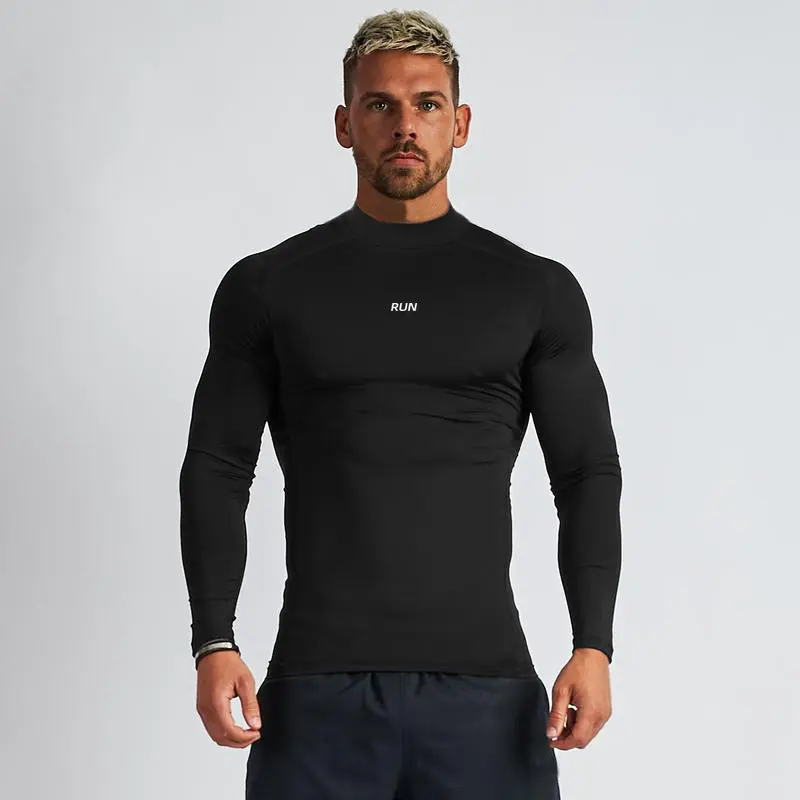Mens Stand-Neck Long-Sleeve T-Shirt Top