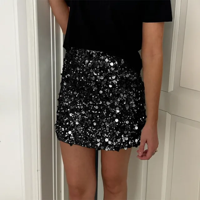 Elegant And Chic With Shiny Trim Bodycon Mini Skirt Black - Shop at LoveMi