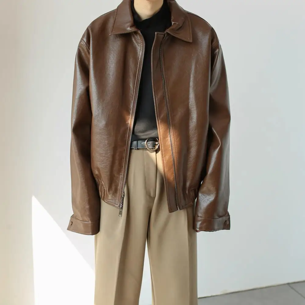 Men's Retro Short Personalized Leather Coat
