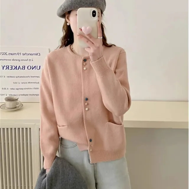 Fashion Loose And Lazy Style Round Neck Knitted Cardigan Top Pink - Shop at LoveMi