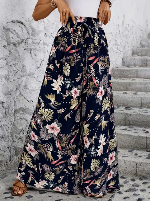 Pantalones holgados de pierna ancha con estampado de leopardo y talle alto para mujer. 31f3eb83 7d34 4bfe 9ed2 9f75f655230b