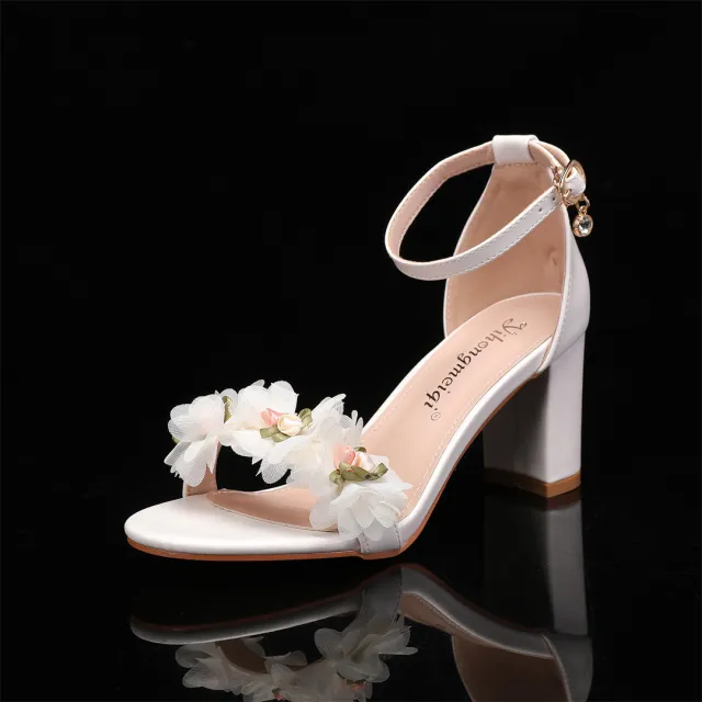 One Strap New Peep Toe High Heels Chunky Heel Low cut Rhinestone Pink - Shop at LoveMi