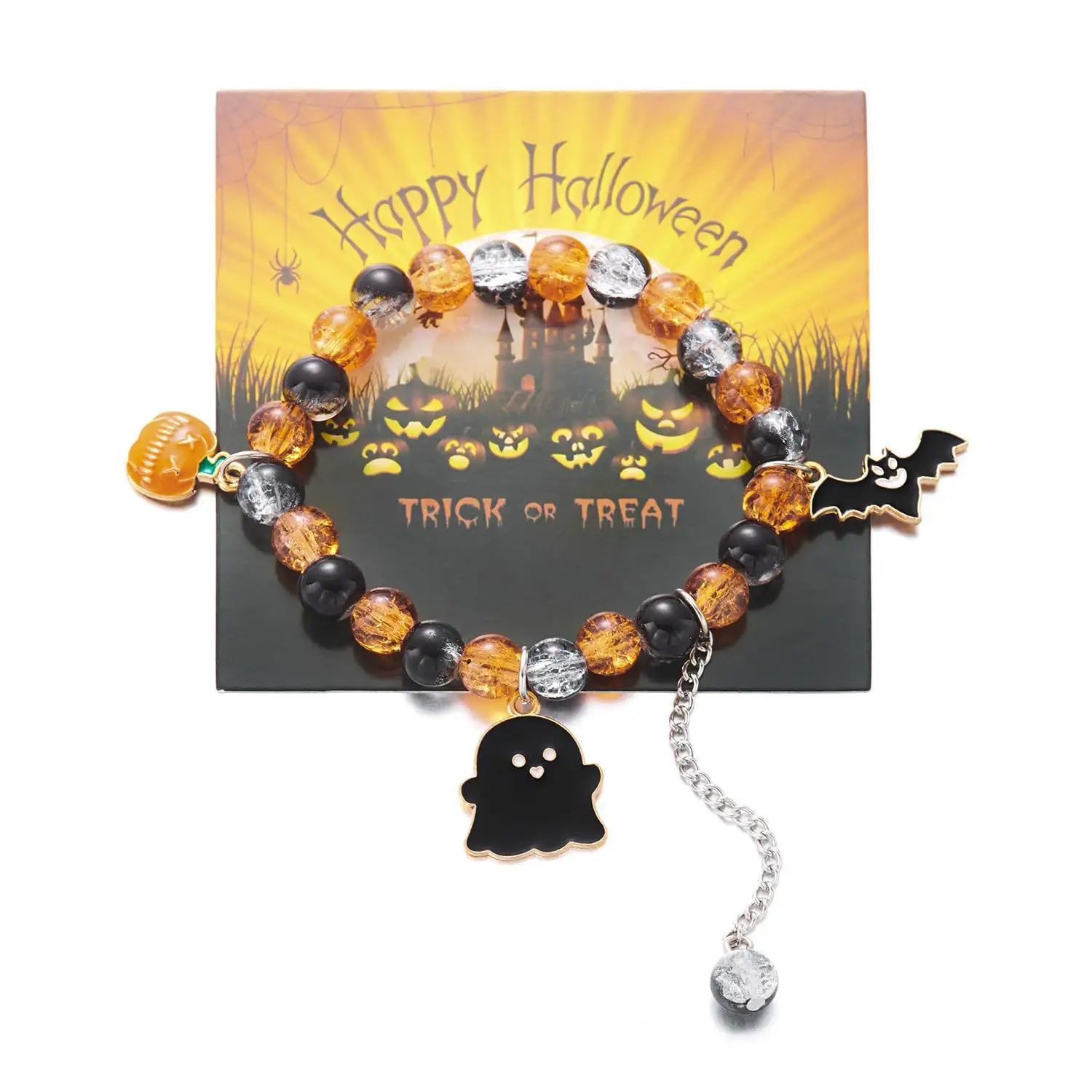 Halloween-themed Pumpkin Ghost And Bat Bracelet