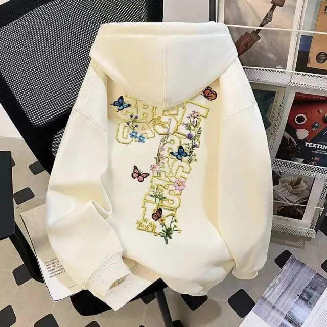 Korean style Designer Floral And Letter printed Hooded Sweatshirt With Silver Fox Velvet Finish Silver - Shop at LoveMi