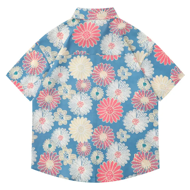Hong Kong Style Vintage Floral Short-sleeved Shirt For Men