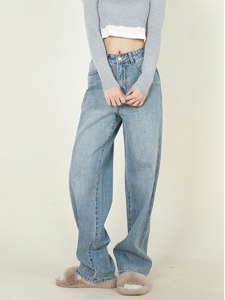 High Waist Loose Retro Brushed White Neutral Daddy Denim Trousers For Women Picture Color - Shop at LoveMi