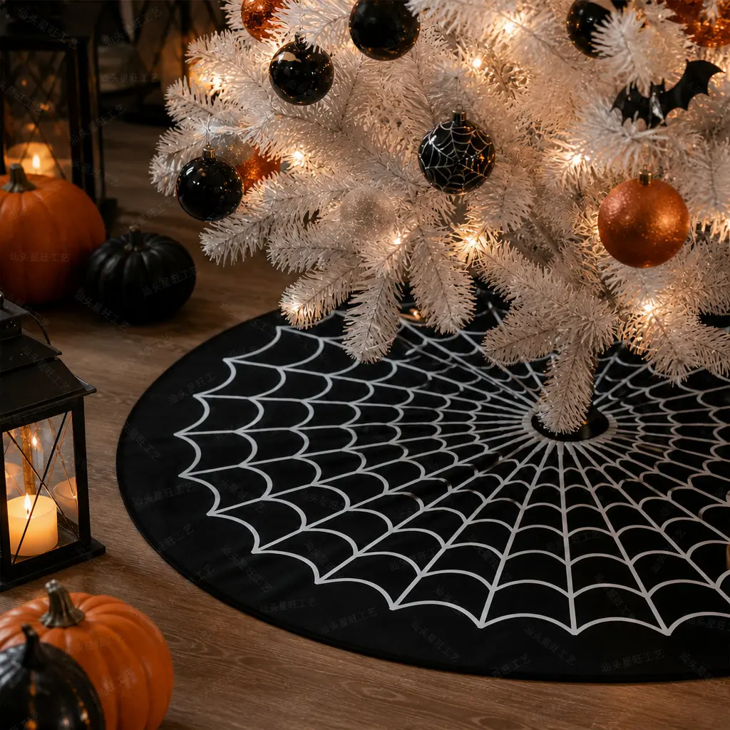 White Spiderweb Halloween Tree Skirt Decorative Floor