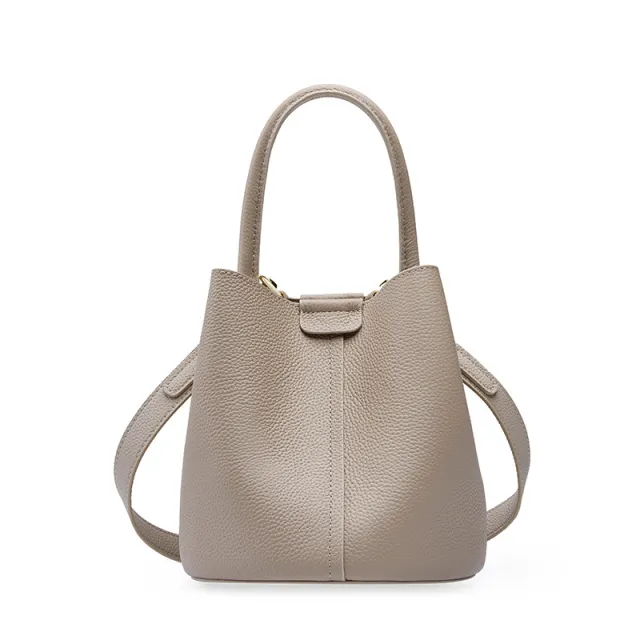 Female Crossbody Genuine Leather Cross Body Bucket Bag Milk Tea Color - Shop at LoveMi