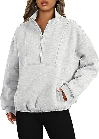 Fashion Polyester Sweater Sports Casual Women's Zipper Pocket Light Gray - Shop at LoveMi
