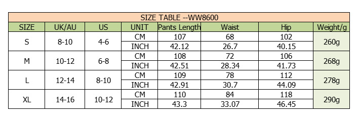 Women's Stretch Straight-Leg Full-Length Trousers size chart