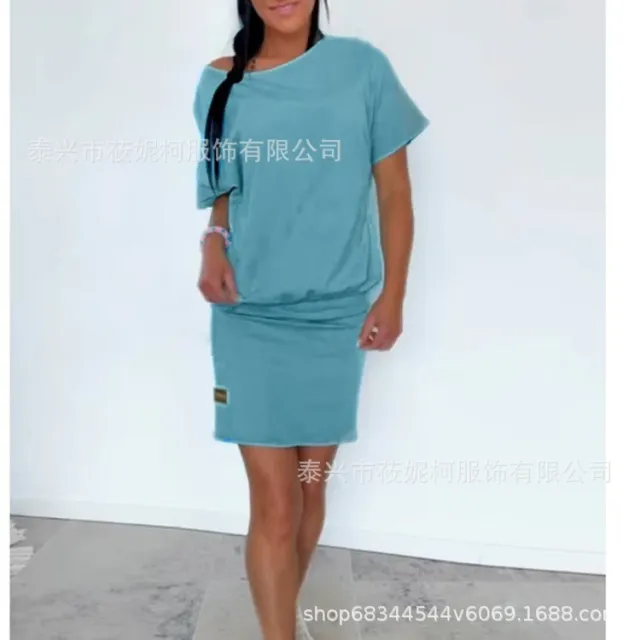 Sports Casual Knitted Short Sleeve Dress Sky Blue - Shop at LoveMi