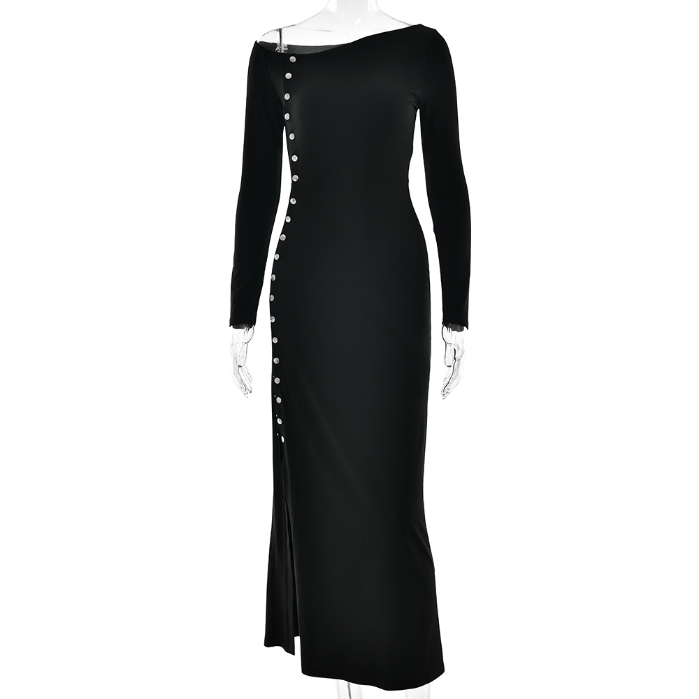 Sexy Chic High slit Long sleeve Fashion fit Maxi Dress Black - Shop at LoveMi