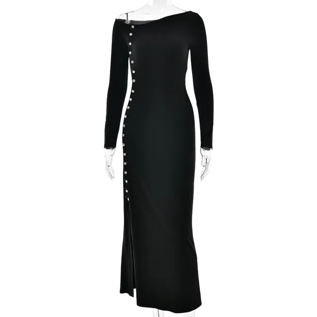 Sexy Chic High slit Long sleeve Fashion fit Maxi Dress Black - Shop at LoveMi