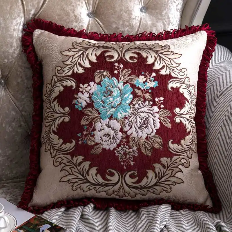 Sofa Pillow Cases Back Cushion Bedside Soft Bag Backrest Embroidery Car Club Lumbar Support Pillow European Luxury - Red