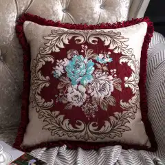 Sofa Pillow Cases Back Cushion Bedside Soft Bag Backrest Embroidery Car Club Lumbar Support Pillow European Luxury - Red - View 1