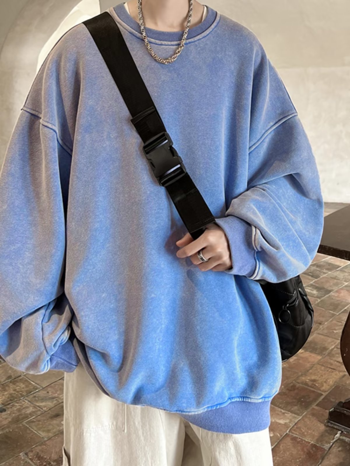 Men's Washed Old Round Neck Sweater Top