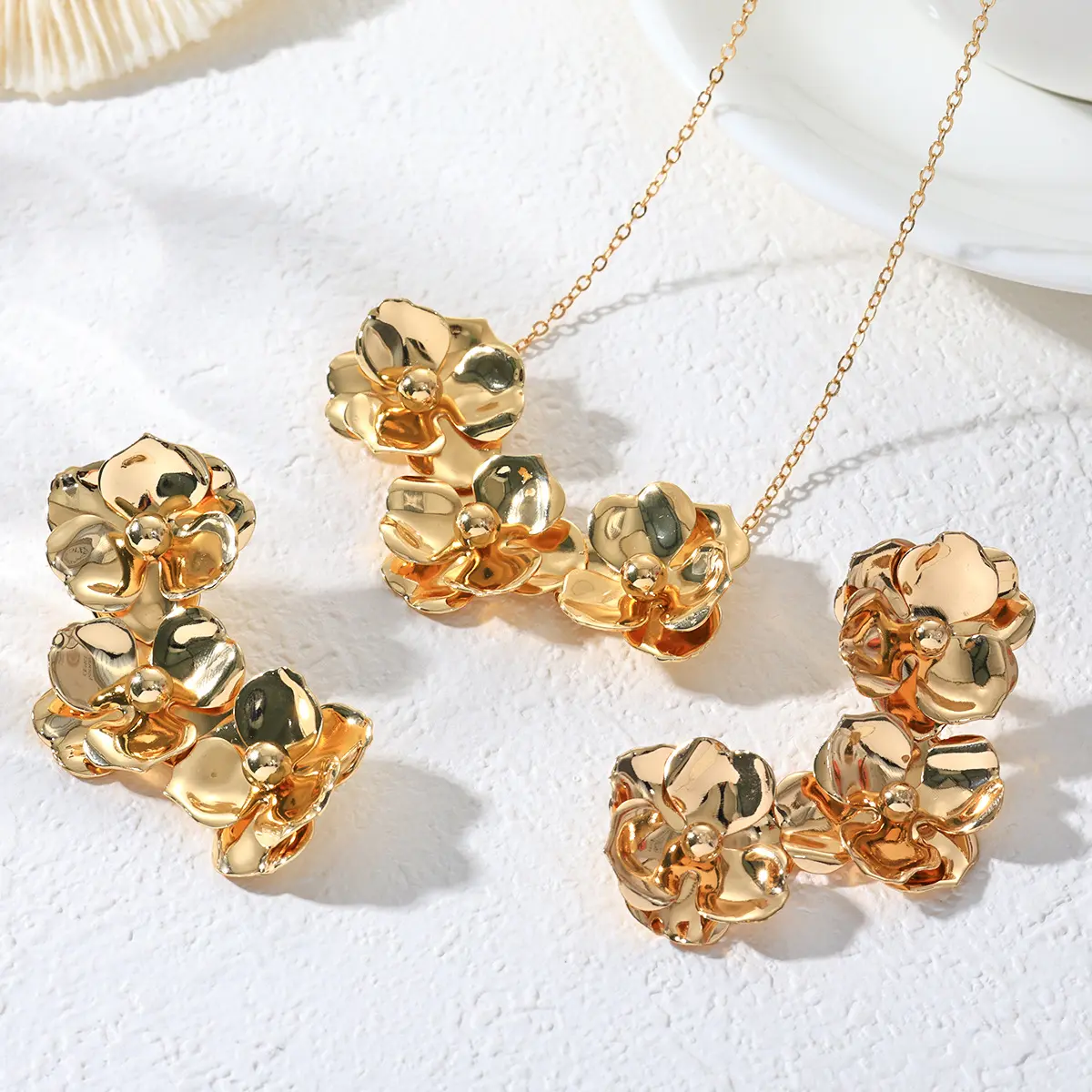 Golden Flower Necklace And Earrings