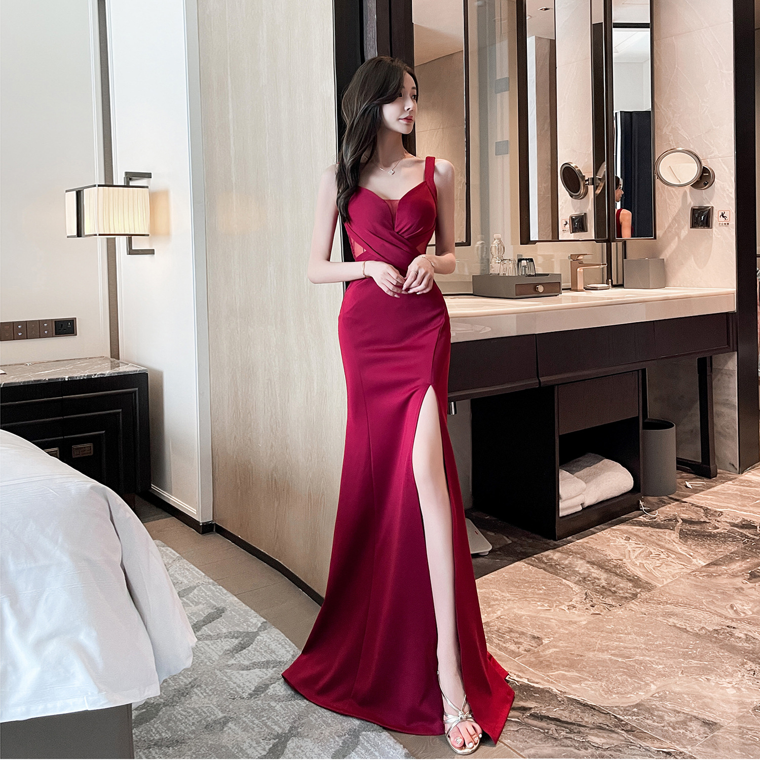 Women's Sexy Low Cut Sheath Slip Dress Wine - Shop at LoveMi