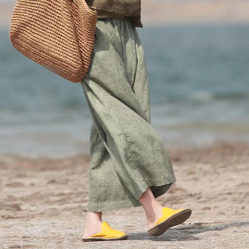 Summer Cotton-linen Loose-fitting Lightweight Capri Wide-leg Pants