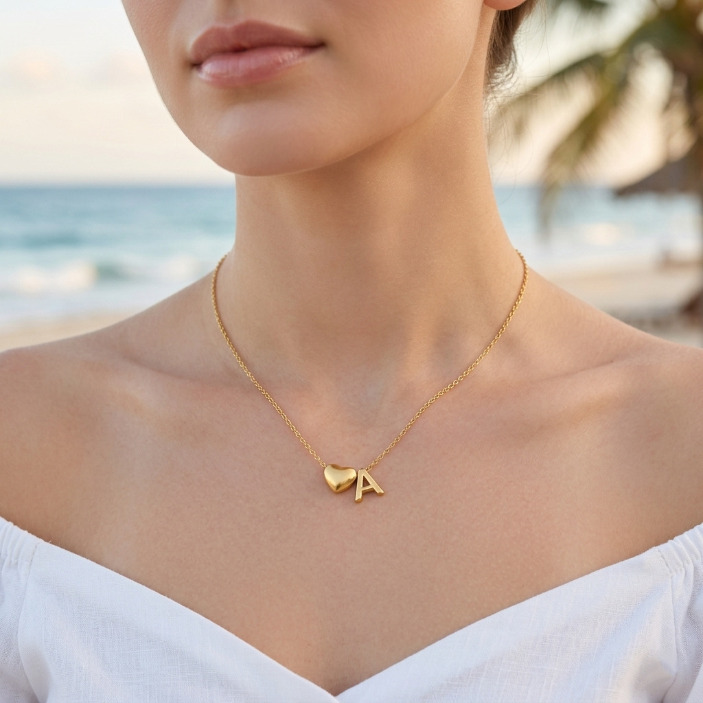 Heart-shaped Pendant Clavicle Chain 26-letter Titanium Steel Necklace